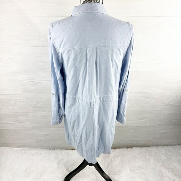 J. Jill Rain Drop Linen Blend Roll Sleeve Button Down Shift Dress - Picture 7 of 10
